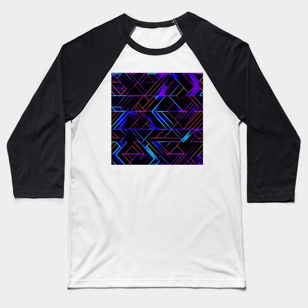 Neon Trippy EDM Festival Rave Pattern Baseball T-Shirt by AlexandrAIart